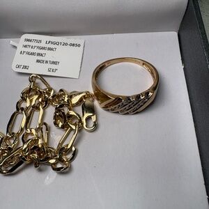 14K Gold 8.5” Figaro bracelet & 10K Gold Diamond ring